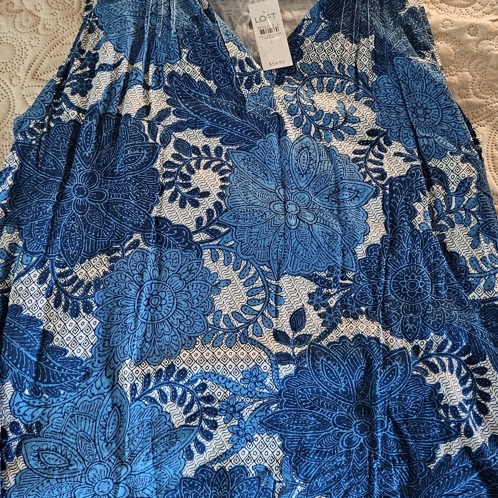 Loft Blue Floral V-Neck Top